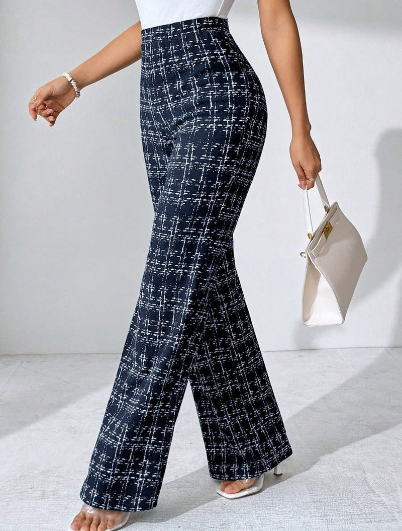 Women's Fashion Casual Plaid Printed Trousers - Blue&Pink