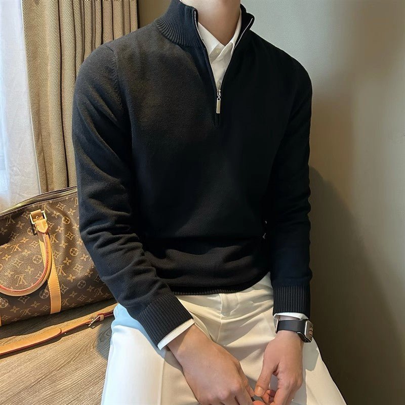 Half Turtleneck Zipper Bottoming Sweater Men Pullover All - matching - Blue&Pink