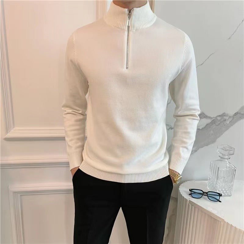Half Turtleneck Zipper Bottoming Sweater Men Pullover All - matching - Blue&Pink