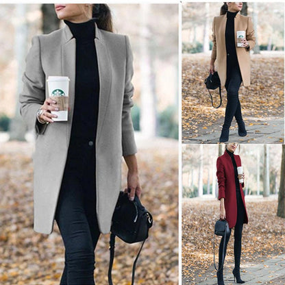 Autumn And Winter New Fashion Stand Collar Women's Woolen Coat - Blue&Pink