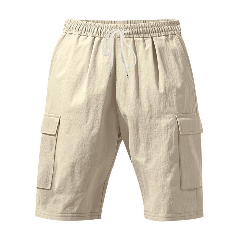 Men's Air - permeable Beachwear Linen Loose Multi - pocket Casual Shorts - Blue&Pink