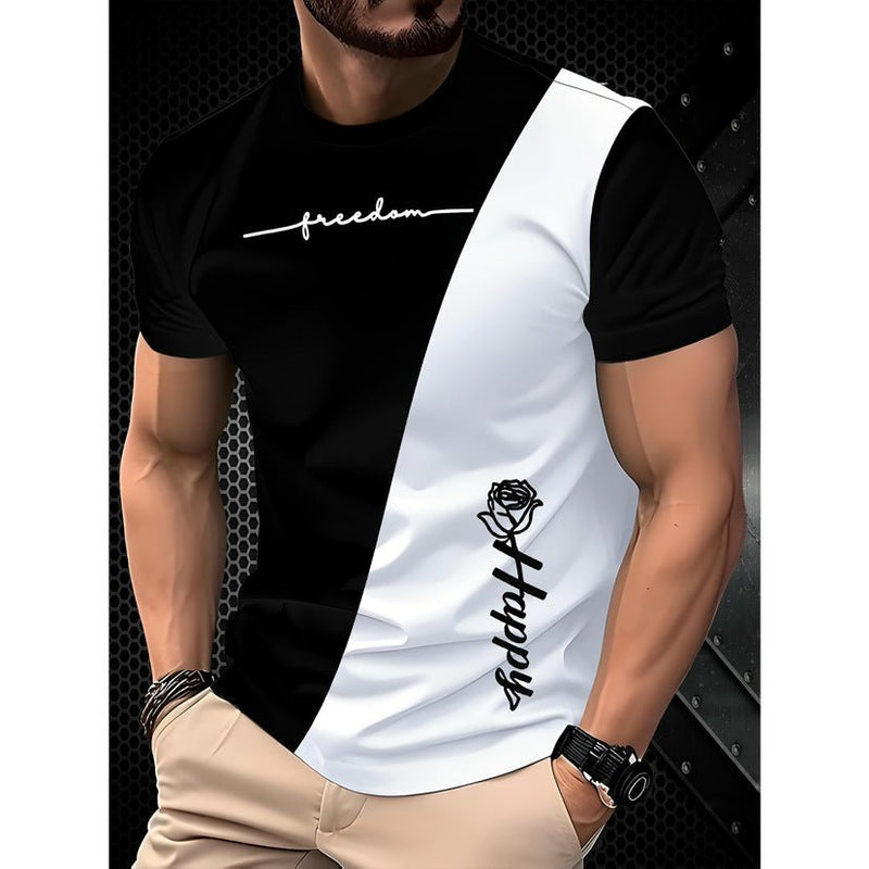 Men's Short - sleeved T-shirt Business Casual Series Digital 3D Printing - Blue&Pink