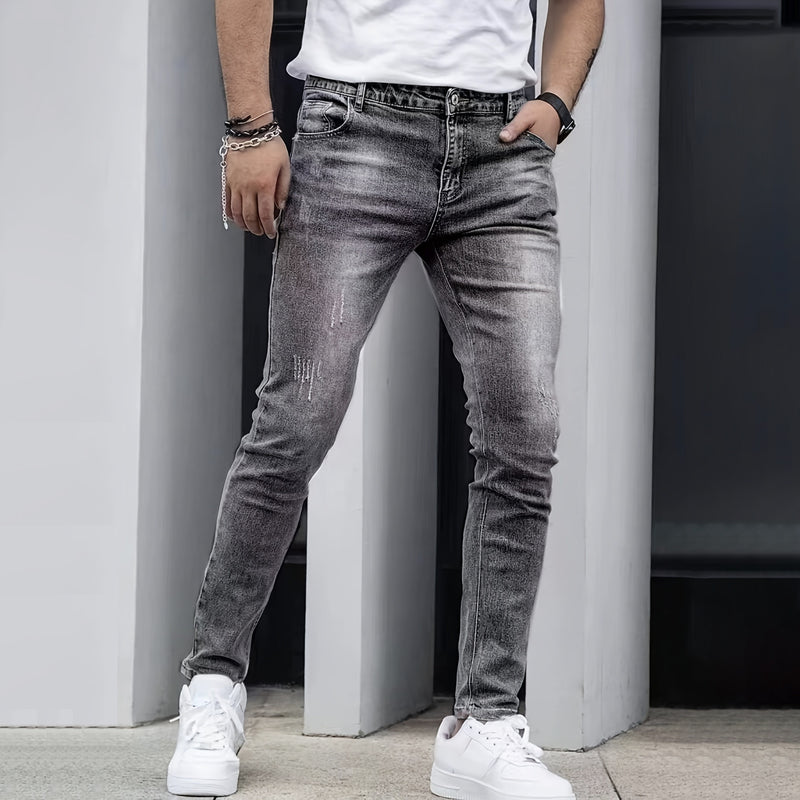 Stretch Men's Casual Solid Color Jeans - Blue&Pink