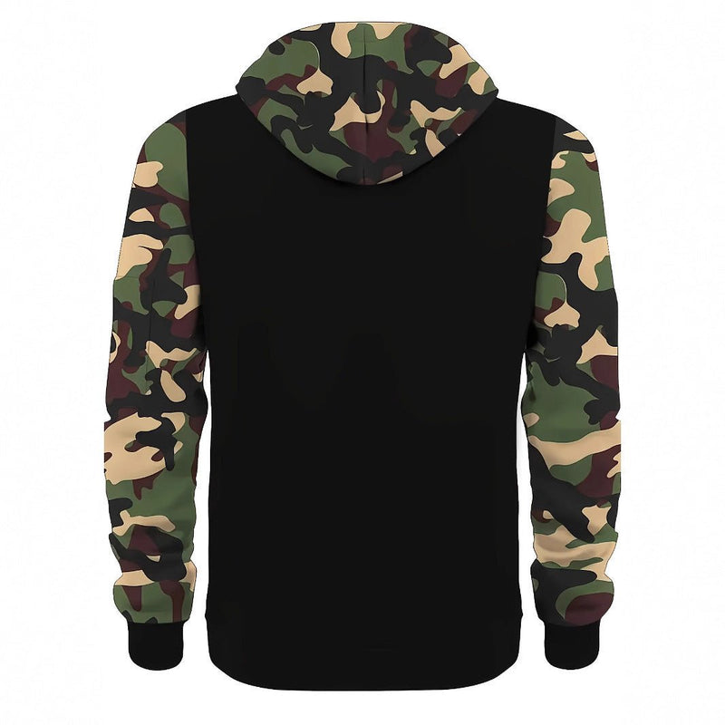 Stitching Hooded Men's Fashion Camouflage American Vintage Zipper Sweater - Blue&Pink