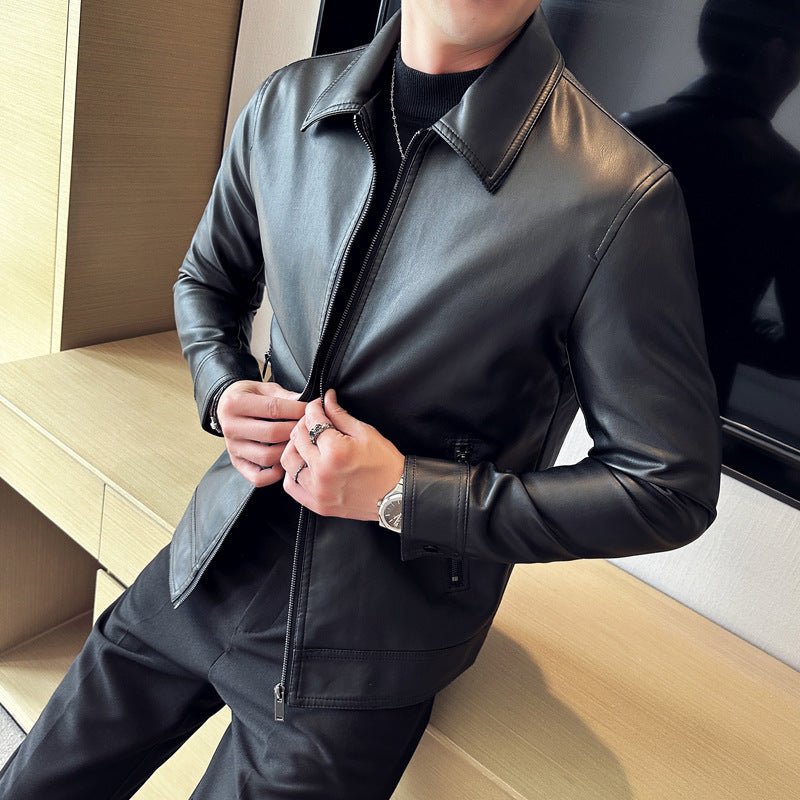 Leather Lapel Light Business Men's Jacket - Blue&Pink