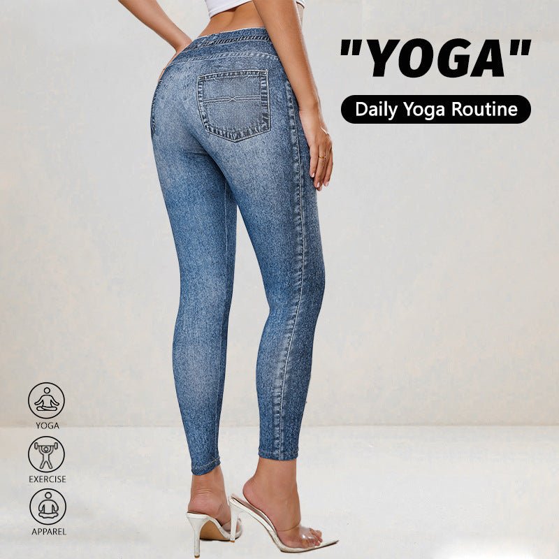 Retro High Elastic Tights Hip Lifting Yoga Trousers - Blue&Pink