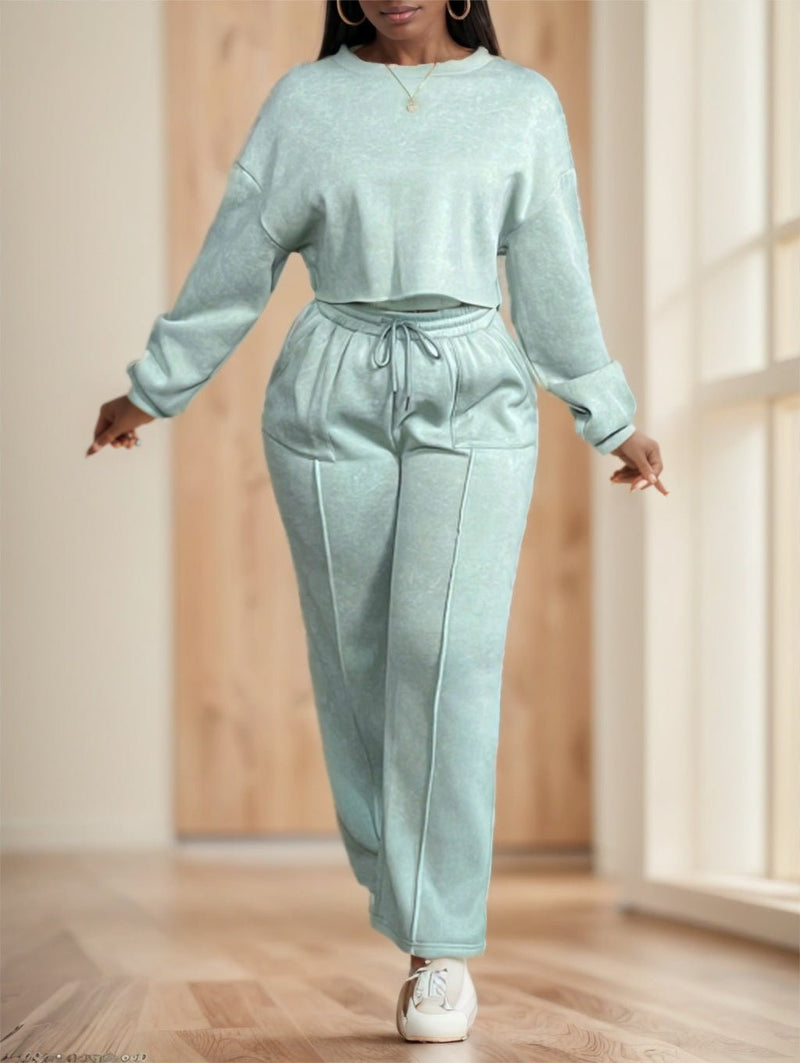 Women 2 Pieces Casual Street Style Loose Fit Sports Outfit - Blue&Pink