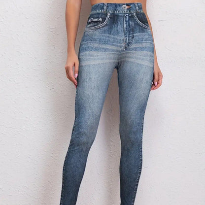 Retro High Elastic Tights Hip Lifting Yoga Trousers - Blue&Pink