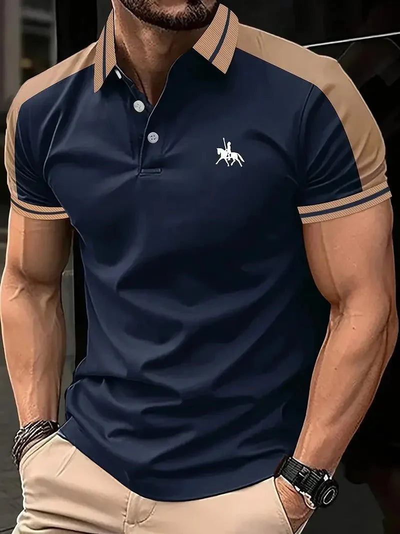 Camisa Casual Masculina Estampada com Gola – Estilo Europeu - Blue&Pink