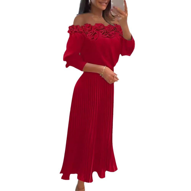 Vestido Plissado Ombros de Fora – Charme e Sofisticação em Cada Movimento - Blue&Pink