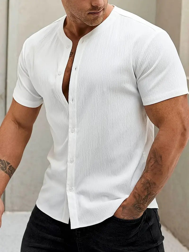 Camisa Masculina de Colarinho Mandarim – Conforto Atemporal - Blue&Pink