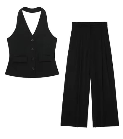 Conjunto Feminino de Linho com Colete - Blue&Pink