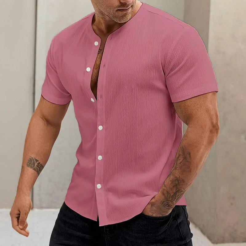 Camisa Masculina de Colarinho Mandarim – Conforto Atemporal - Blue&Pink