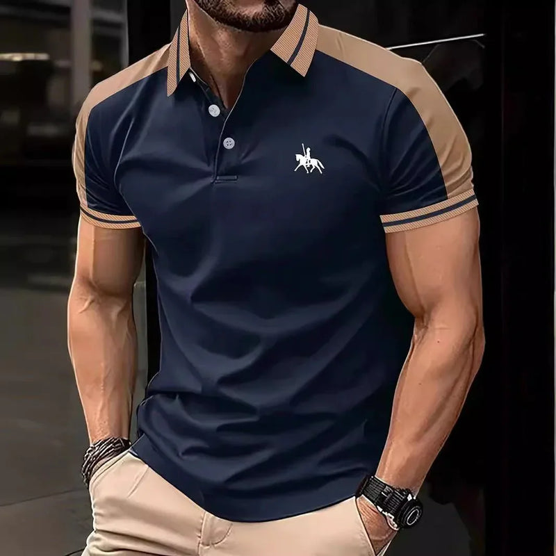 Camisa Casual Masculina Estampada com Gola – Estilo Europeu - Blue&Pink