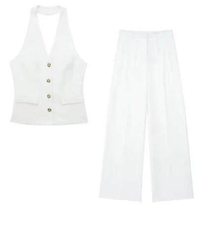 Conjunto Feminino de Linho com Colete - Blue&Pink