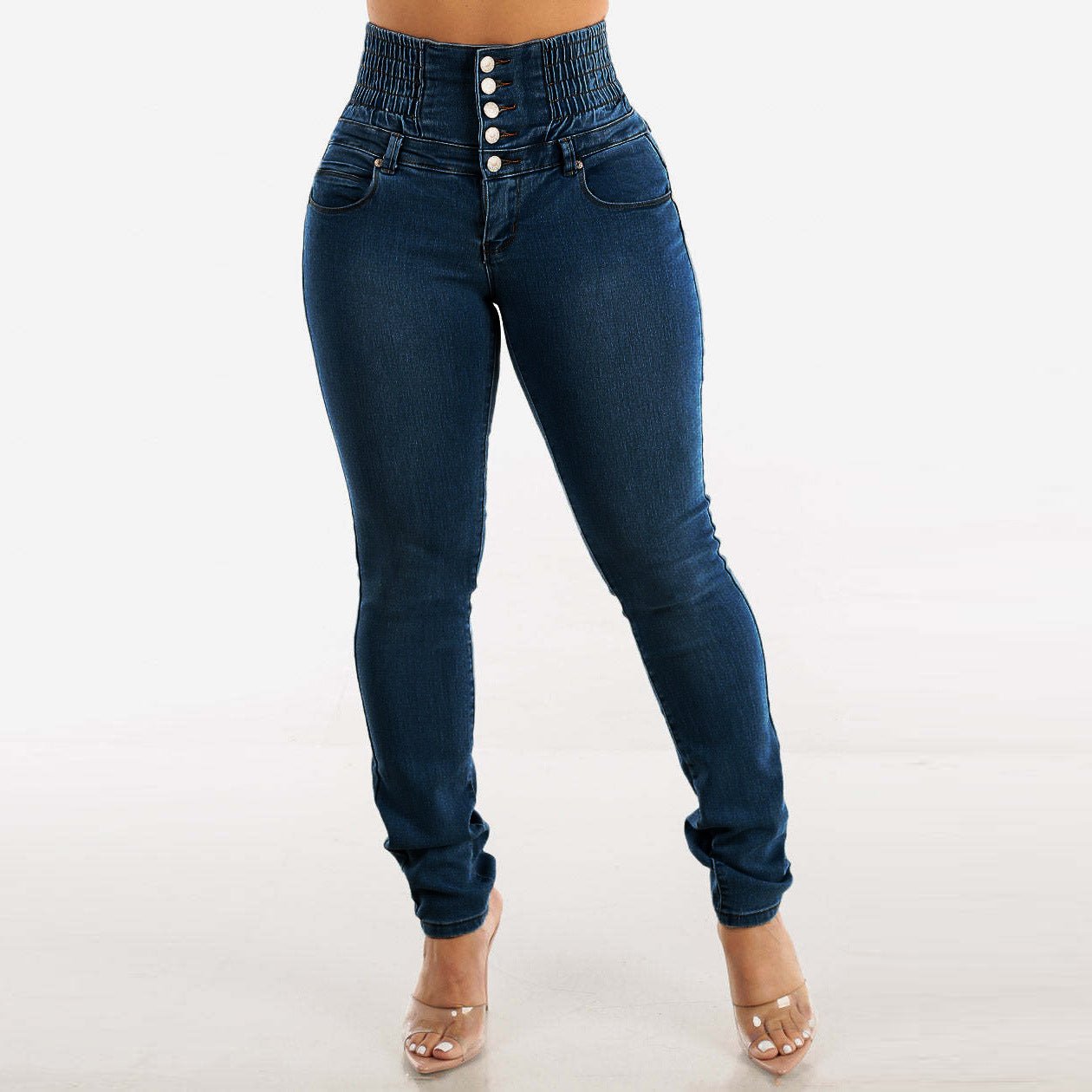 Calça Jeans Feminina Slim com Botões e Efeito Modelador - Blue&Pink