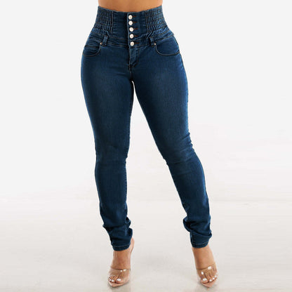 Calça Jeans Feminina Slim com Botões e Efeito Modelador - Blue&Pink