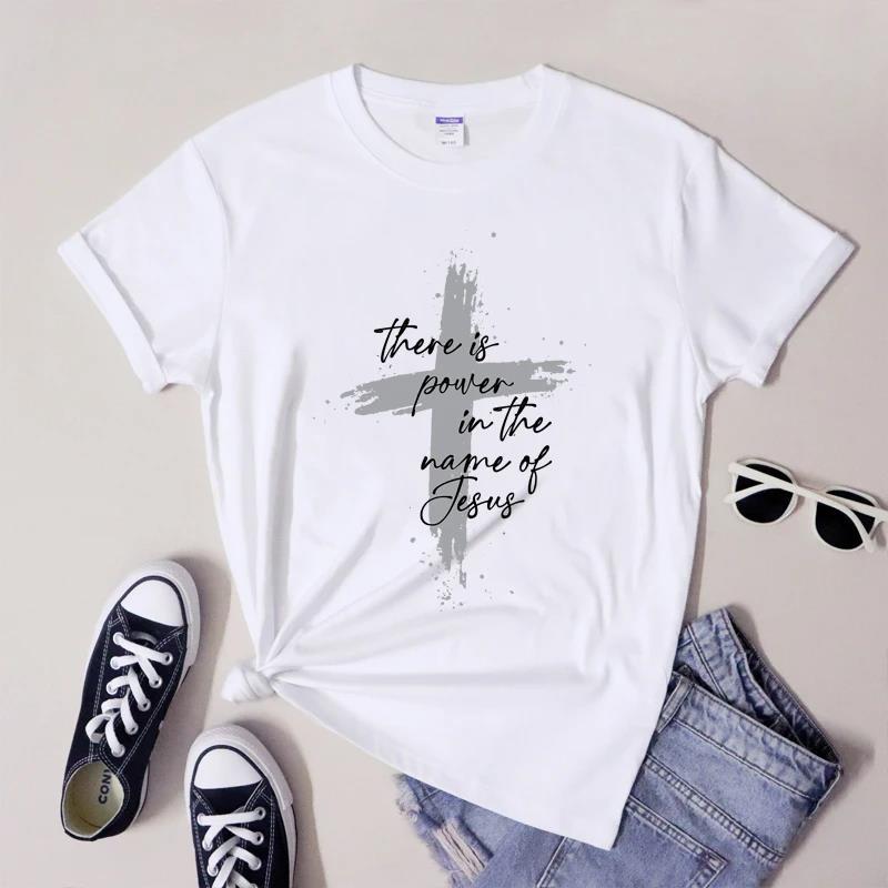 T-shirt Unissexo 'Há Poder no Nome de Jesus - Blue&Pink