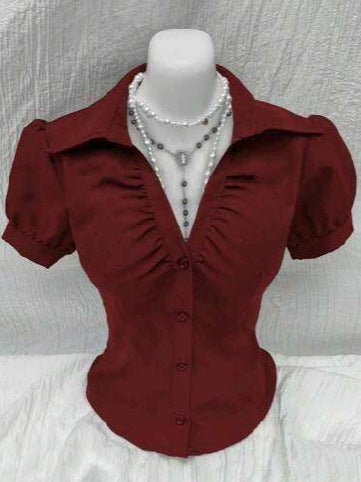 Camisa Justa com Decote em V e Pregas Sedutoras - Blue&Pink