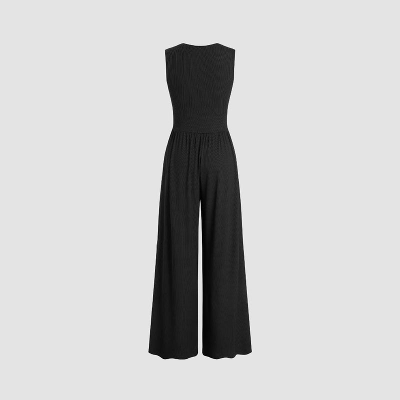 Women's Solid Color Loose Sleeveless Knitted Jumpsuit - Blue&Pink