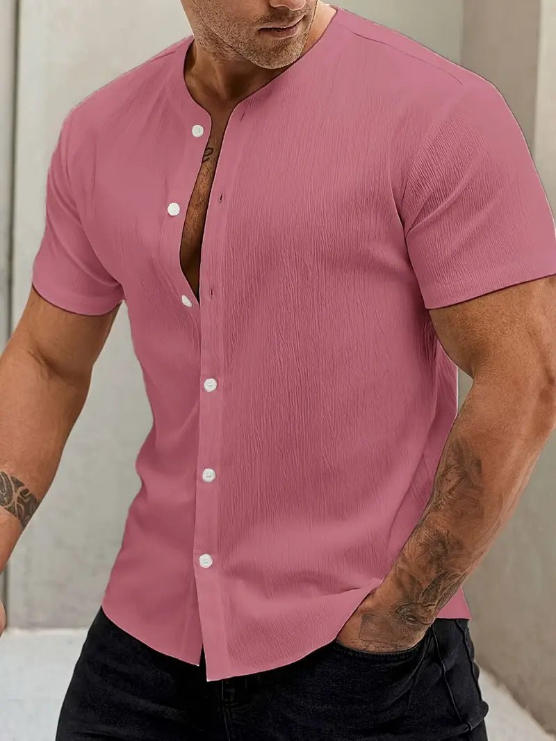 Camisa Masculina de Colarinho Mandarim – Conforto Atemporal - Blue&Pink