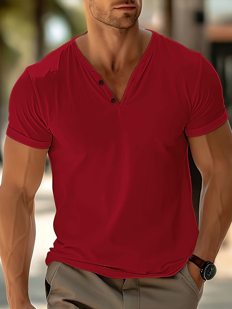 Men's Solid Color Casual Sports Short Sleeve T-shirt - Blue&Pink