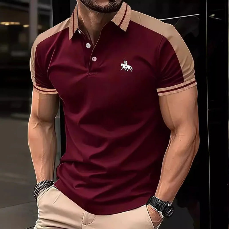 Camisa Casual Masculina Estampada com Gola – Estilo Europeu - Blue&Pink