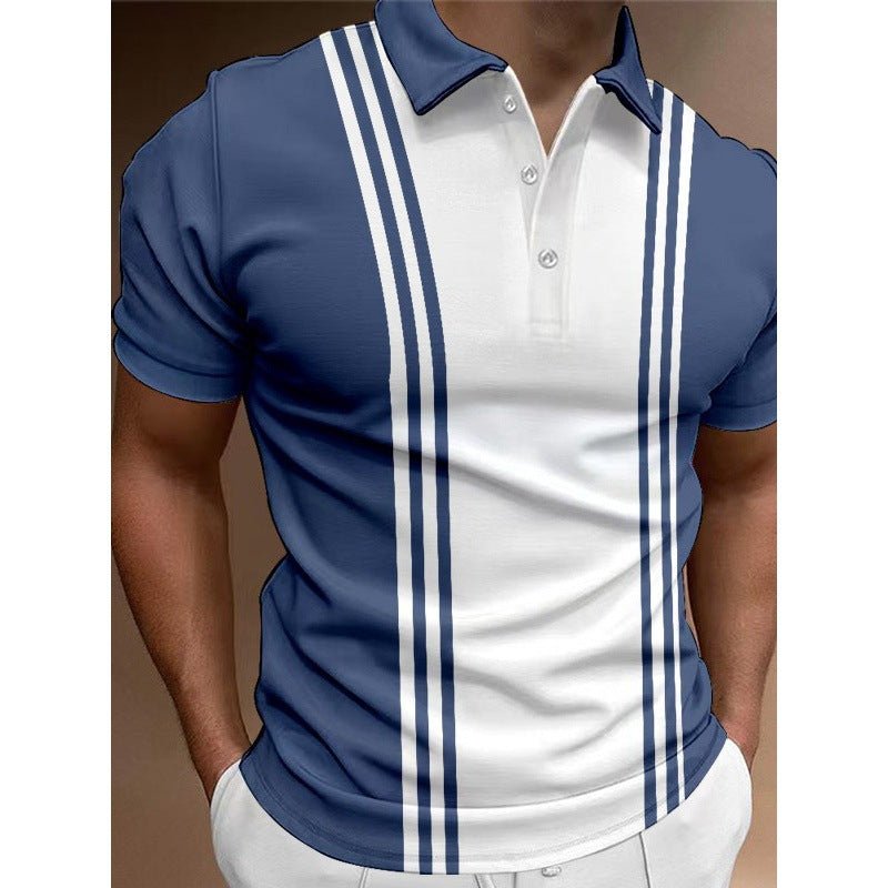 Casual 3 Button Printing Lapel Casual Men's T-shirt - Blue&Pink