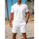 Men's Summer Casual Sports All - matching Slim Fit Short - sleeved Polo Shirt Shorts - Blue&Pink