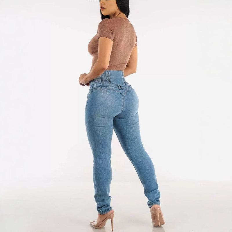 Calça Jeans Feminina Slim com Botões e Efeito Modelador - Blue&Pink