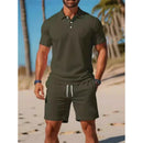 Men's Summer Casual Sports All - matching Slim Fit Short - sleeved Polo Shirt Shorts - Blue&Pink
