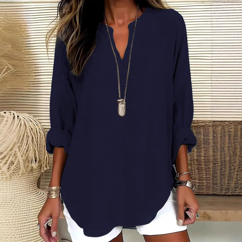 T-shirt Feminina com Decote em V Conforto e Charme Natural - Blue&Pink