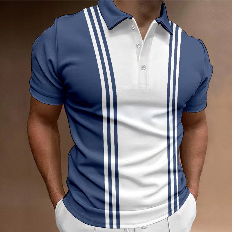 Casual 3 Button Printing Lapel Casual Men's T-shirt - Blue&Pink