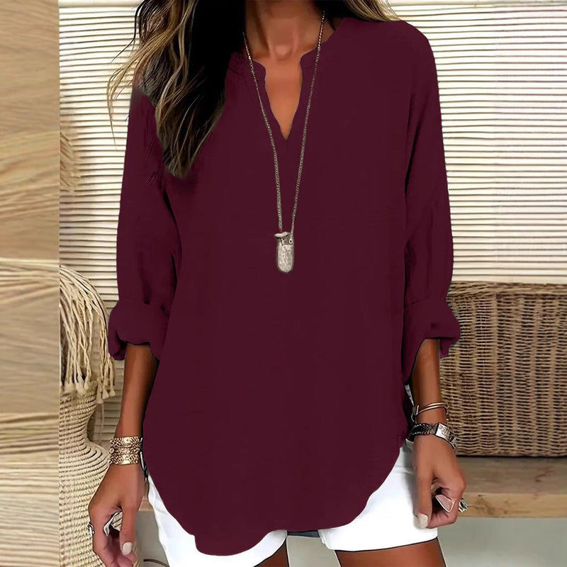 T-shirt Feminina com Decote em V Conforto e Charme Natural - Blue&Pink