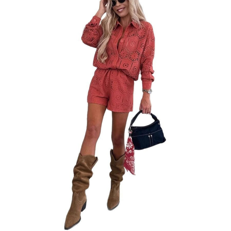 Conjunto Feminino Elegante com Gola Alta e Lapela – Estilo Europeu com Toque Sofisticado! - Blue&Pink