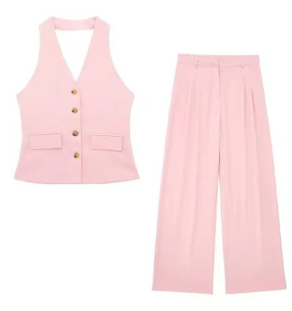 Conjunto Feminino de Linho com Colete - Blue&Pink