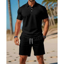 Men's Summer Casual Sports All - matching Slim Fit Short - sleeved Polo Shirt Shorts - Blue&Pink