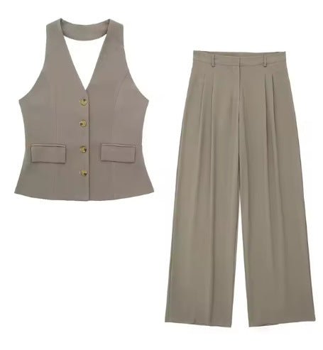 Conjunto Feminino de Linho com Colete - Blue&Pink
