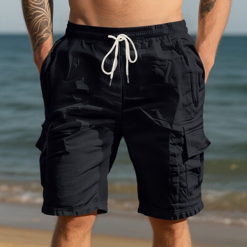 Men's Air - permeable Beachwear Linen Loose Multi - pocket Casual Shorts - Blue&Pink