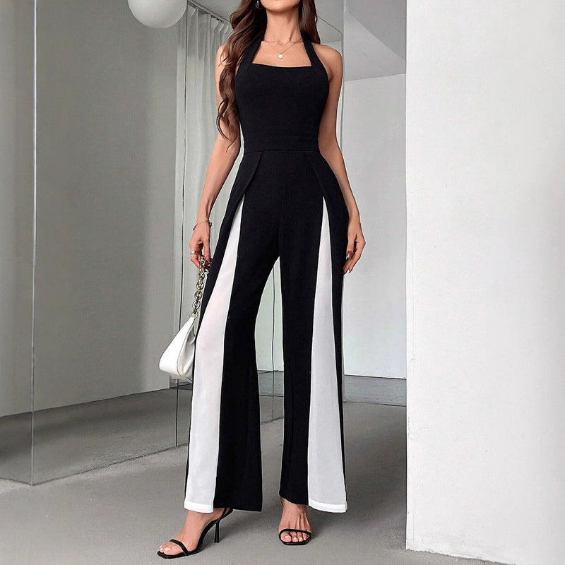 Macacão Halter Preto & Branco com Corte Elegante