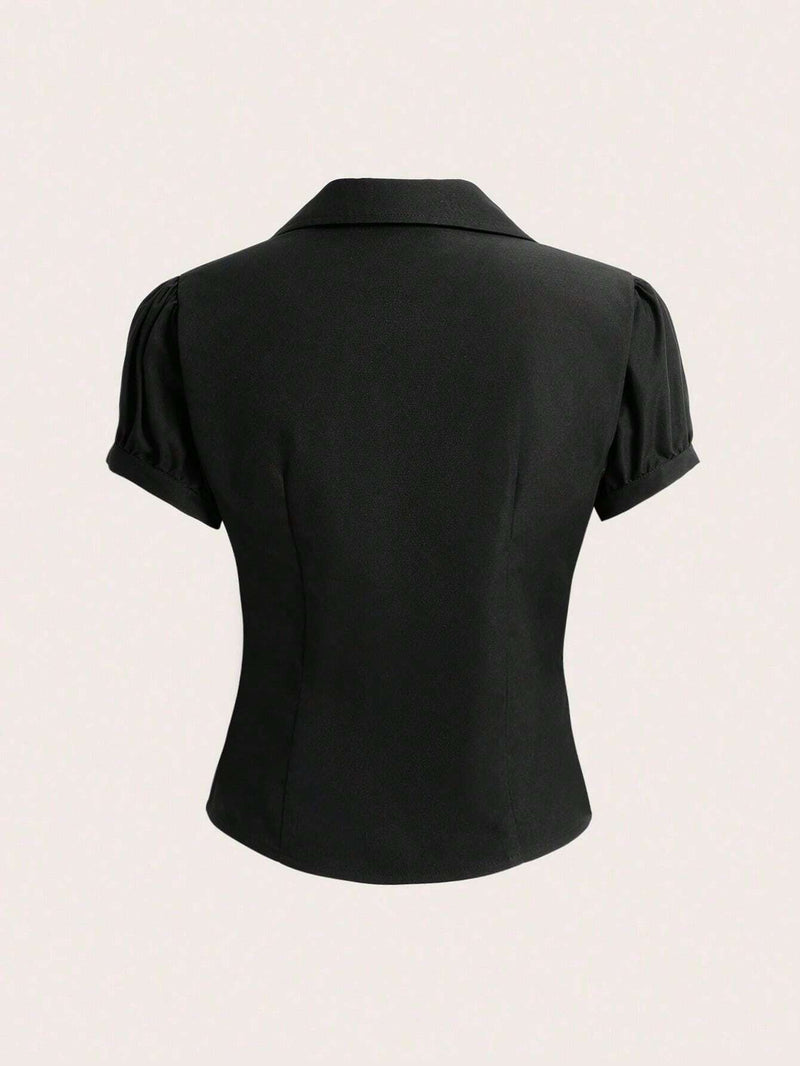 Camisa Justa com Decote em V e Pregas Sedutoras - Blue&Pink