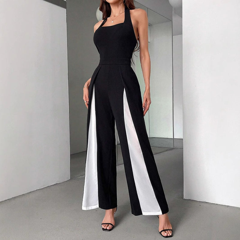 Macacão Halter Preto & Branco com Corte Elegante