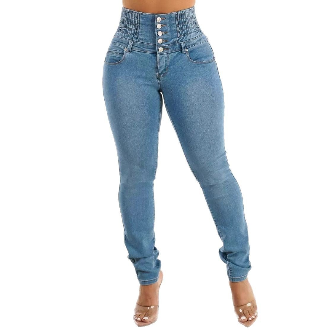 Calça Jeans Feminina Slim com Botões e Efeito Modelador - Blue&Pink
