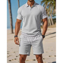 Men's Summer Casual Sports All - matching Slim Fit Short - sleeved Polo Shirt Shorts - Blue&Pink