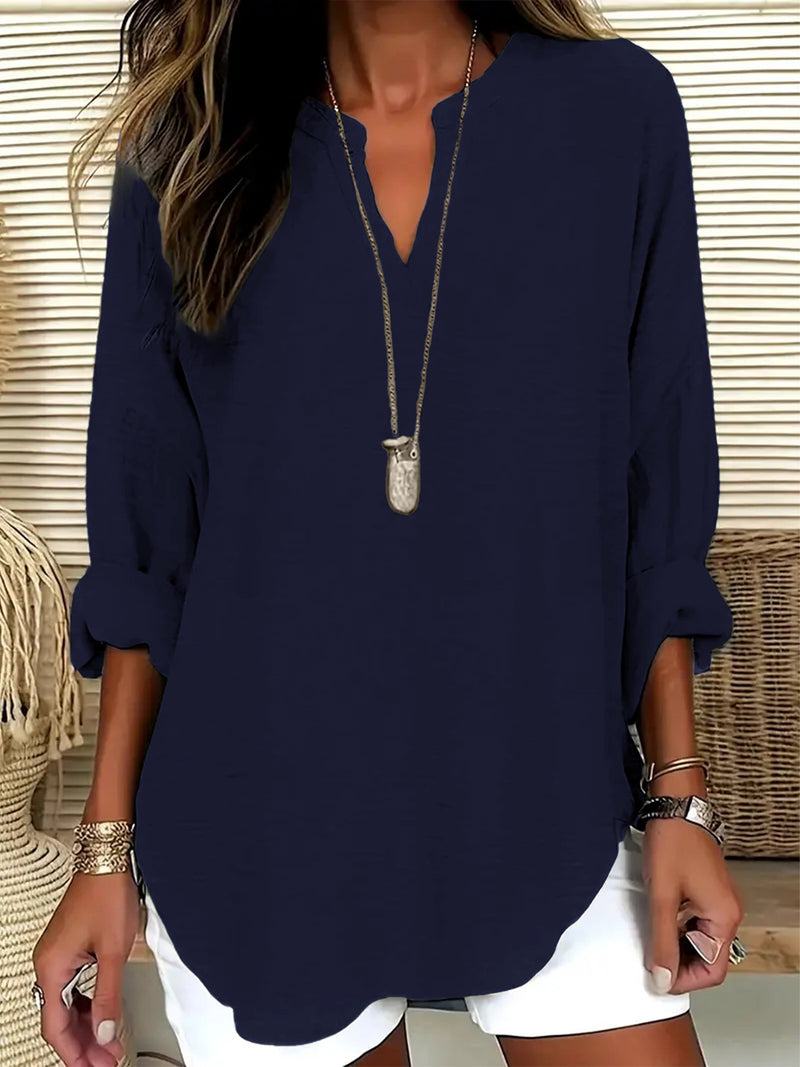T-shirt Feminina com Decote em V Conforto e Charme Natural - Blue&Pink