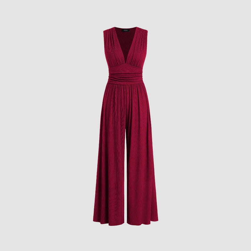 Women's Solid Color Loose Sleeveless Knitted Jumpsuit - Blue&Pink