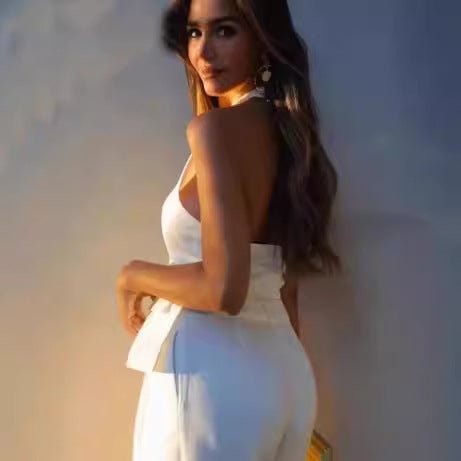 Conjunto Feminino de Linho com Colete - Blue&Pink