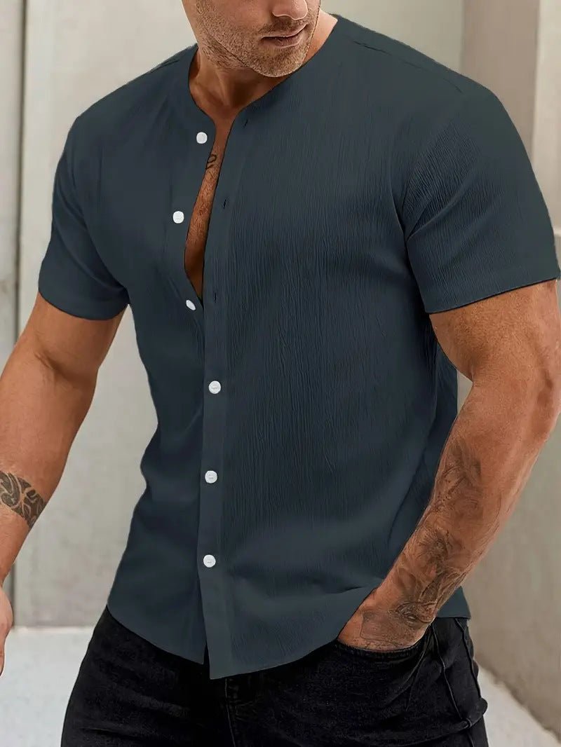 Camisa Masculina de Colarinho Mandarim – Conforto Atemporal - Blue&Pink