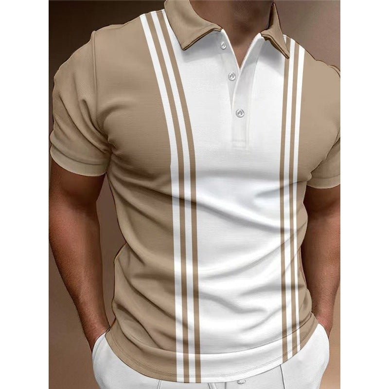 Casual 3 Button Printing Lapel Casual Men's T-shirt - Blue&Pink