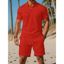 Men's Summer Casual Sports All - matching Slim Fit Short - sleeved Polo Shirt Shorts - Blue&Pink